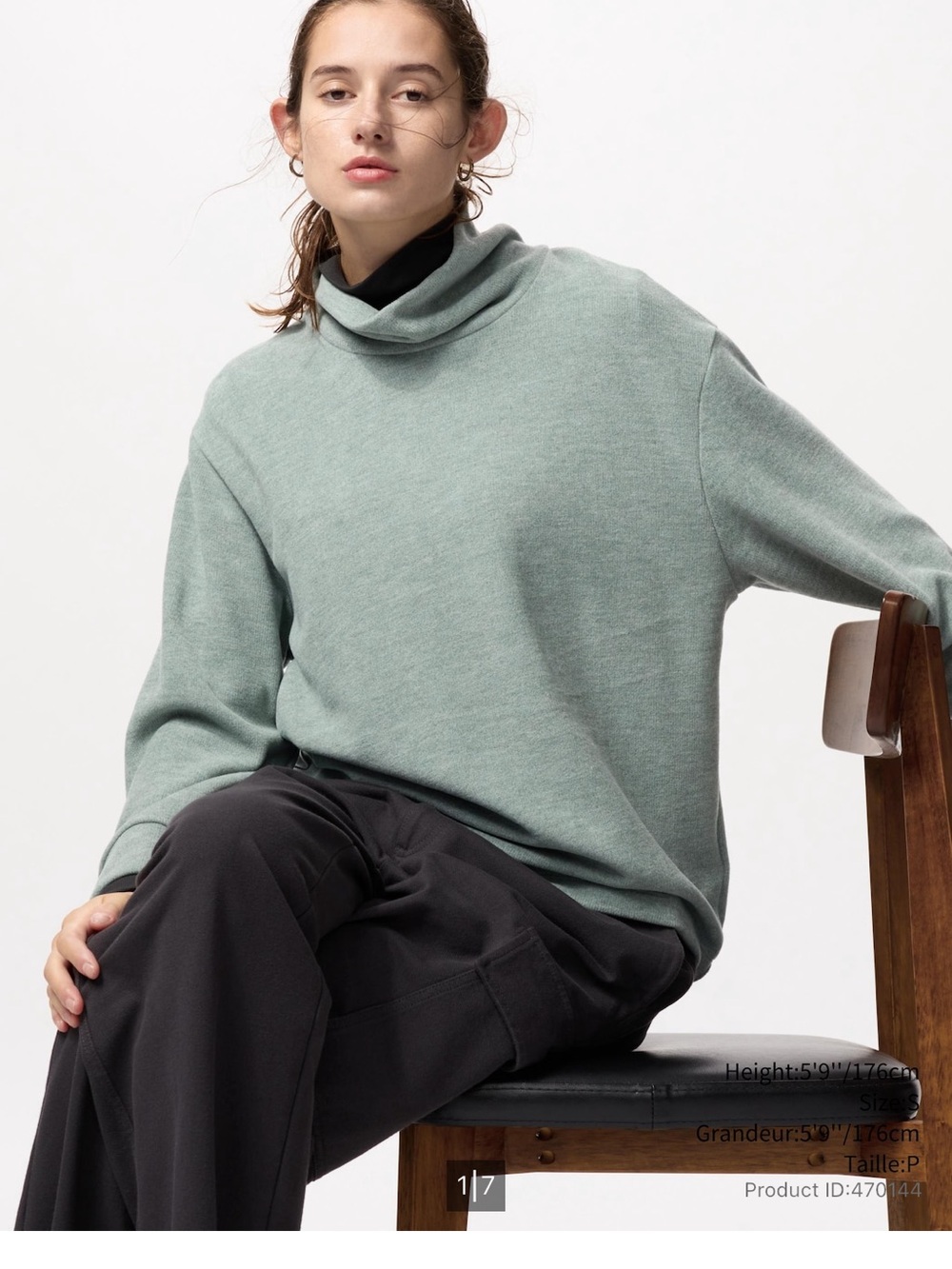 Uniqlo Soft Knitted Fleece Ribbed T-Shirt High Neck Long Sleeve Sage Green
